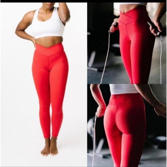 Zyia Light N Tight Cross Front Red Leopard Ruched Back Hi-Rise Leggings Sz 8-10 - Picture 3 of 16